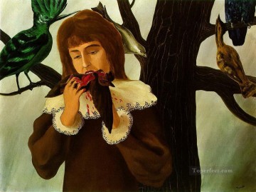 花 鳥 Painting - 鳥を食べる若い女の子の喜び 1927 シュルレアリスム